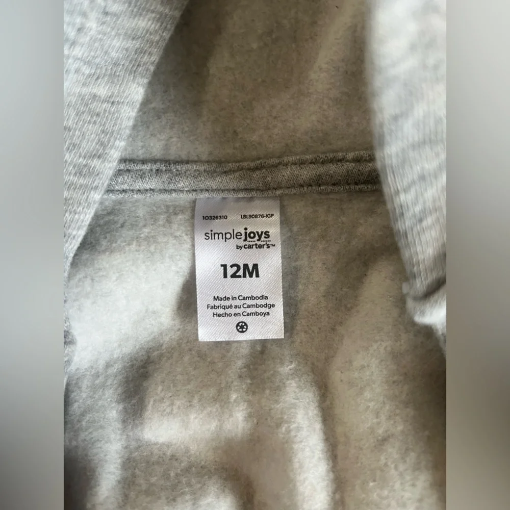 Baby Girl’s Cotton Fleece Grey Zip-Up Hoodie